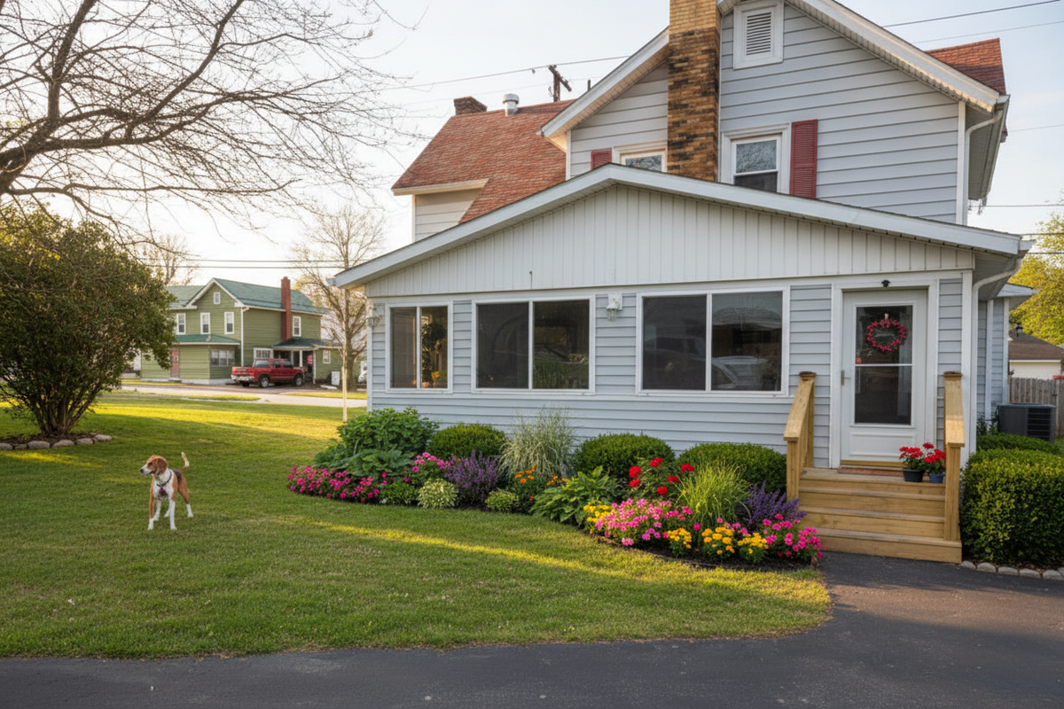 Brightened with sunshine and landscaping