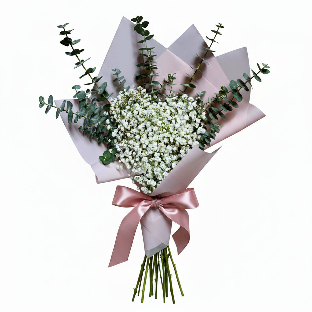 Baby's Breath Wrapped Heart Shaped Bouquet
