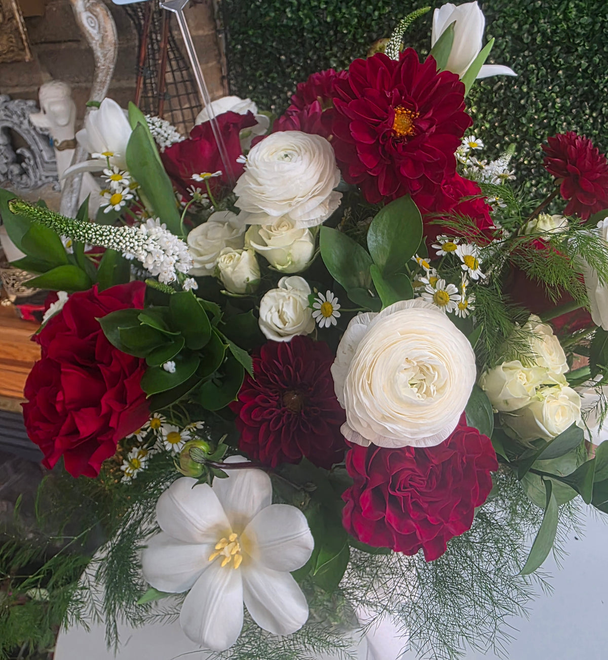 Grande Scarlet and Snow Arrangement